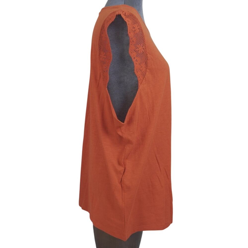 Lauren Ralph Lauren Top 2X Rust Red Lace Cap Sleeve Cotton Modal